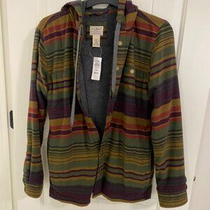 L.L. BEAN Fleece Lined Hooded Flannel Shirt Snap Front Men’s Small Reg. Cotton